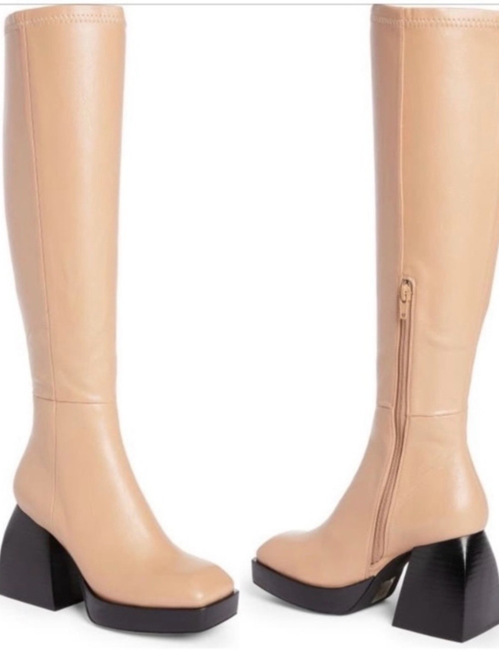 Jeffrey Campbell Dauphin Over The Knee Tan Boots Square Toe Platform Heel 8.5